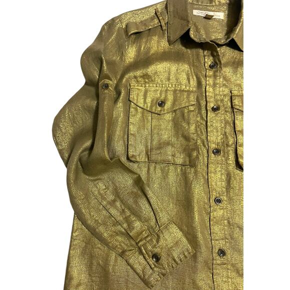 Banana Republic Heritage Collection Gold Linen Matte Button Roll Tab Sleeve XS - Picture 3 of 10